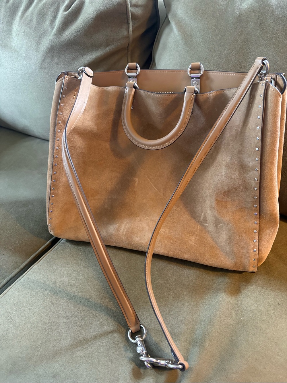 Coach Tan Suede Rogue 39 Bag with Silver Rivets